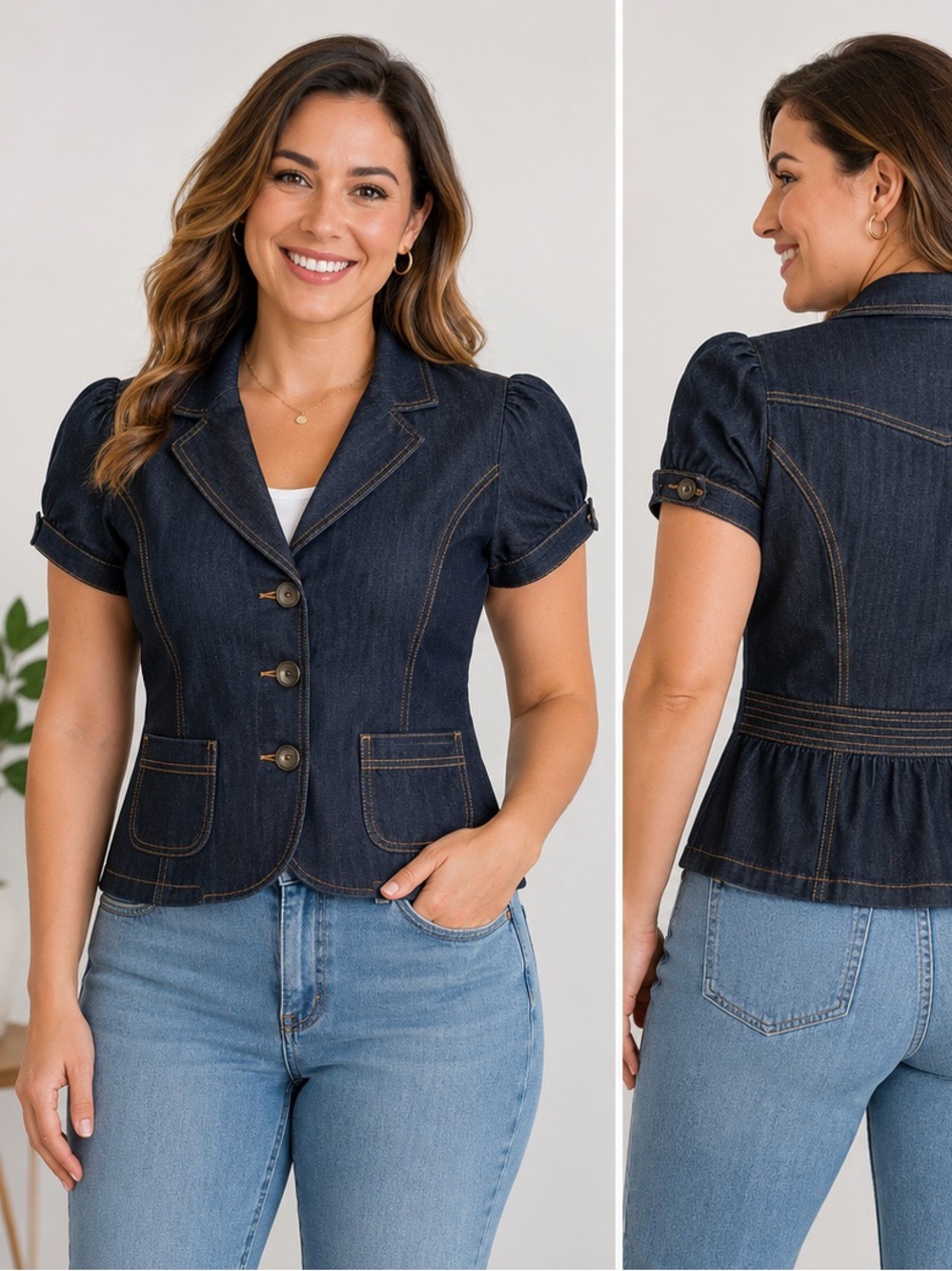 Baccini Dark Indigo Denim Peplum Jacket